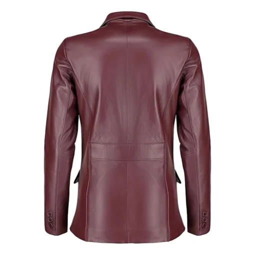 Womens Maroon Two Button Leather Blazer