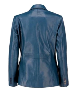 Womens Blue Two Button Leather Blazer Jacket