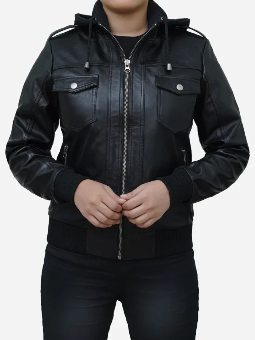 Womens Black Bomber Leather Jacket