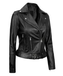 Womens Black Asymmetrical Leather Moto Jacket