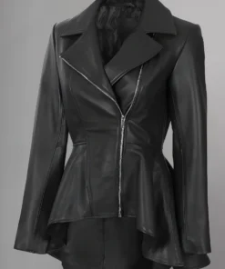 Women’s Black Peplum Leather Jacket