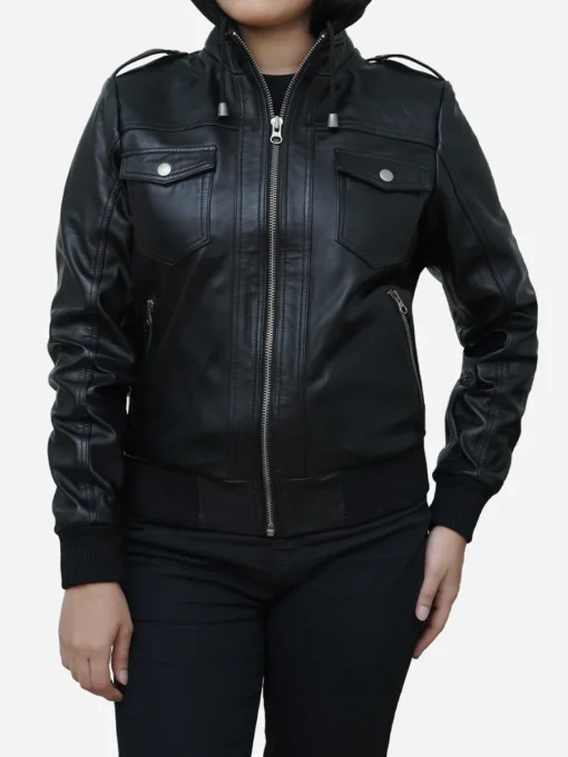 Womens Black Bomber Leather Jacket