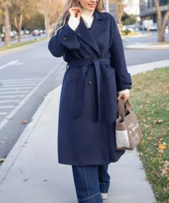 Susan Blue Belted Double Breasted Wool Coat