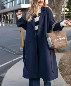 Susan Blue Belted Double Breasted Wool Coat