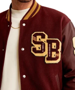 James Burgundy Letterman Bomber Jacket