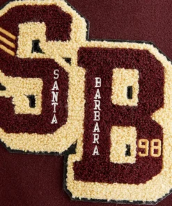 James Burgundy Letterman Bomber Jacket