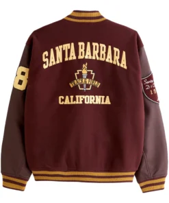 James Burgundy Letterman Bomber Jacket