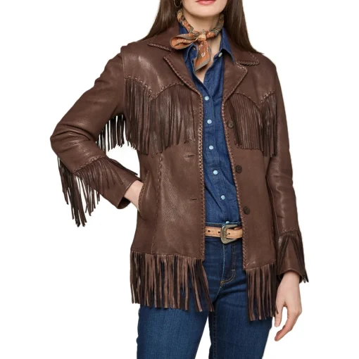 Womens Vintage Brown Fringe Leather Jacket