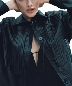 Women’s Modern Black Leather Fringe Jacket