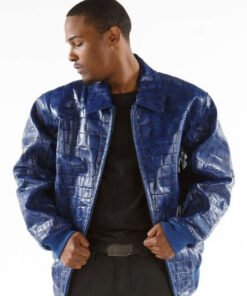 Pelle Pelle Mens Crocodile Skin Blue Leather Jacket