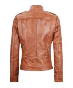 Womens Tan Leather Biker Jacket
