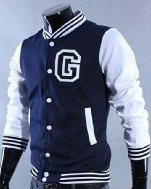 White and Navy Blue Letterman G Jacket
