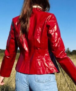 Women Red Full Zipper Leather Jacket