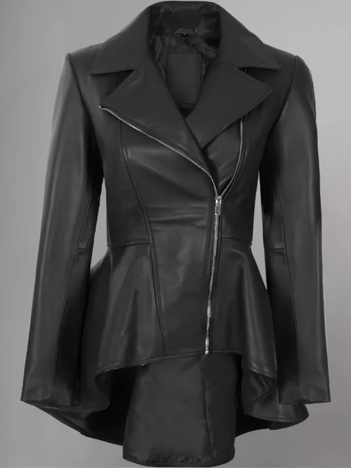 Women’s Black Peplum Leather Jacket