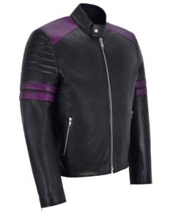 Black and Purple Biker Leather Jacket