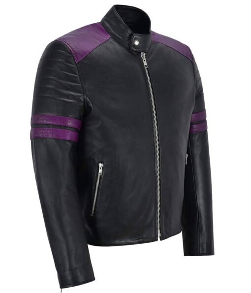 Black and Purple Biker Leather Jacket