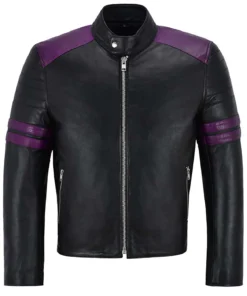 Black and Purple Biker Leather Jacket