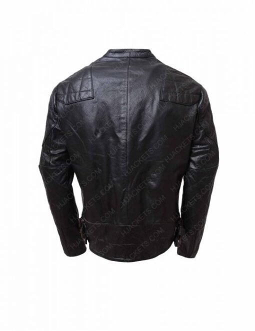 Black Biker Shoulder Quilted Leather Jacket