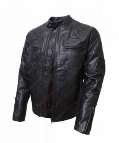 Black Biker Shoulder Quilted Leather Jacket