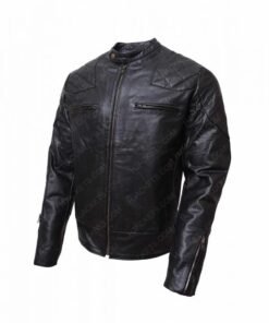 Black Biker Shoulder Quilted Leather Jacket