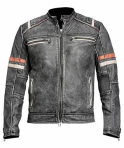 Men’s Motorcycle Retro Cafe Racer Black Leather Jacket
