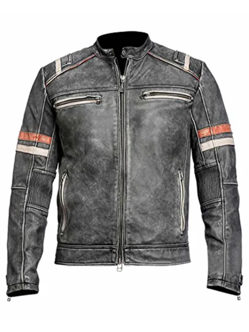 Men’s Motorcycle Retro Cafe Racer Black Leather Jacket