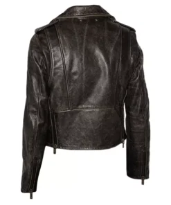 Distressed Brown Leather Moto Jacket Women