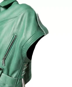 Womens Green Leather Biker Jacket
