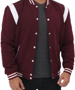 Men’s Maroon College Varsity Bomber Jacket