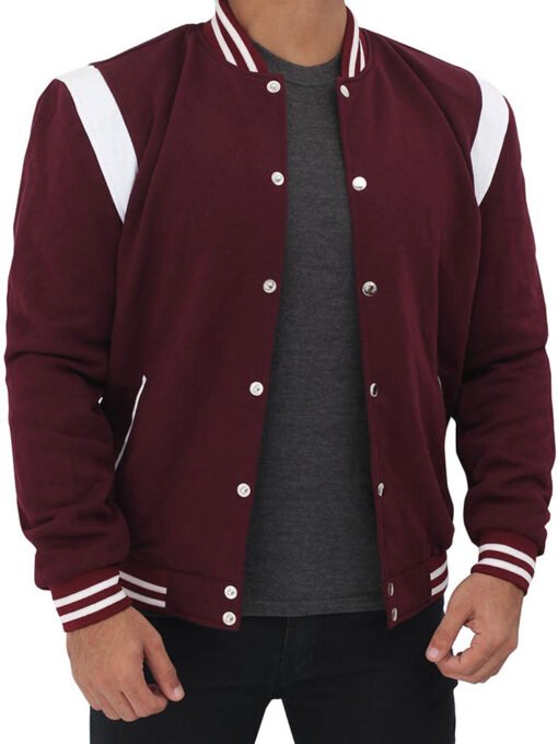 Men’s Maroon College Varsity Bomber Jacket