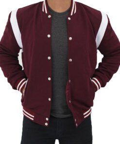 Men’s Maroon College Varsity Bomber Jacket