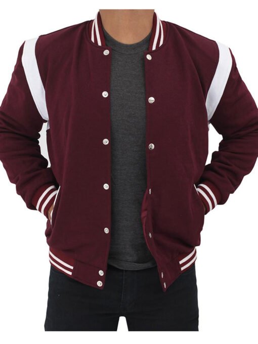 Men’s Maroon College Varsity Bomber Jacket