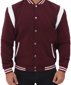 Men’s Maroon College Varsity Bomber Jacket