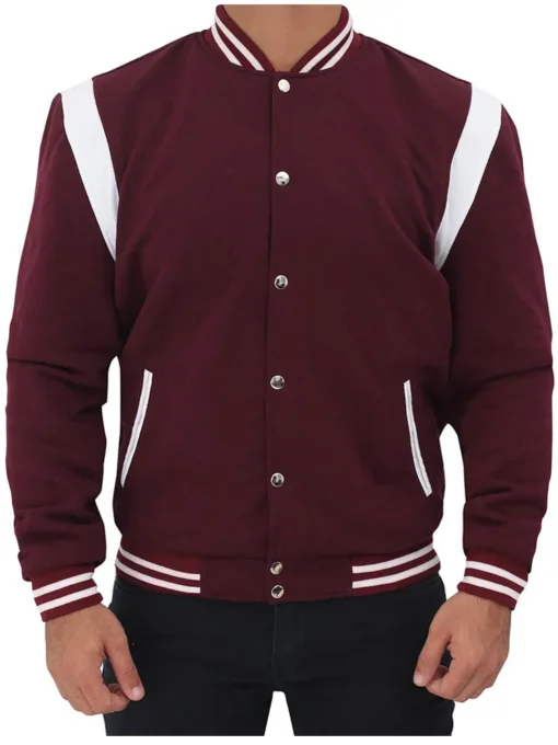 Men’s Maroon College Varsity Bomber Jacket