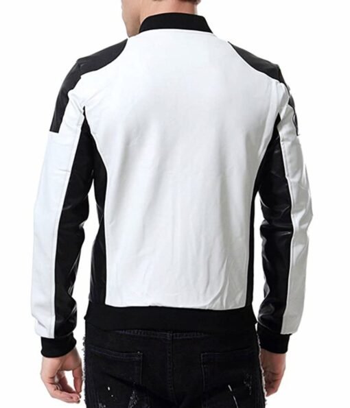 Men’s Biker Black and White Bomber Leather Jacket