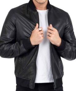 Men’s Bomber Black Real Leather Jacket