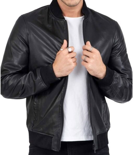 Men’s Bomber Black Real Leather Jacket
