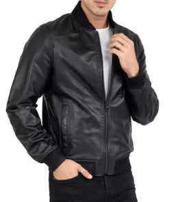 Men’s Bomber Black Real Leather Jacket
