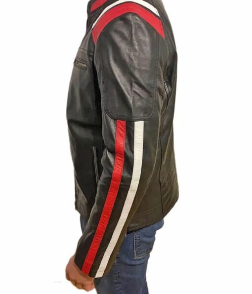 Men’s Retro Style Zipper Black Biker Real Leather Jacket
