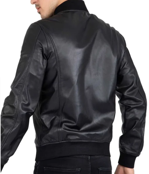 Men’s Bomber Black Real Leather Jacket