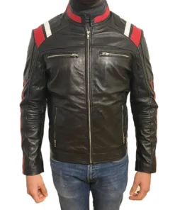 Men’s Retro Style Zipper Black Biker Real Leather Jacket