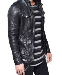 Men’s Designer Biker Black Lambskin Wrinkled Leather Jacket