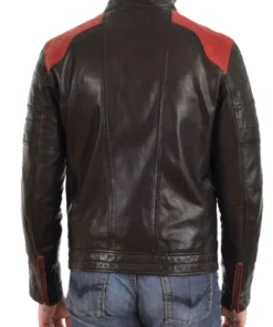 Men’s HJM023 Motorcycle Red Quilted Shoulder Black Leather Jacket