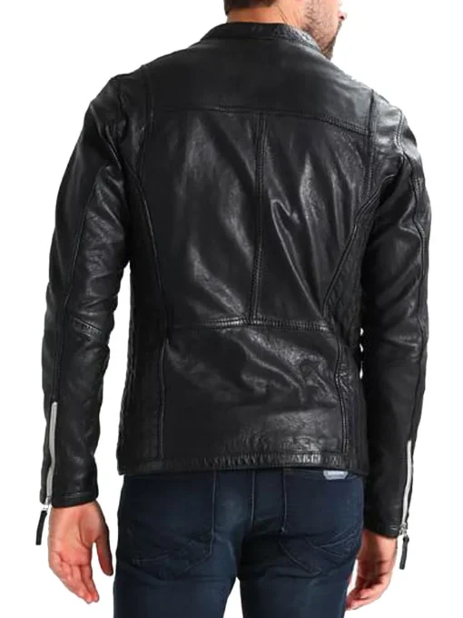 Men’s HJM274 White Zipper Black Leather Motorcycle Jacket