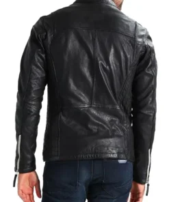 Men’s HJM274 White Zipper Black Leather Motorcycle Jacket