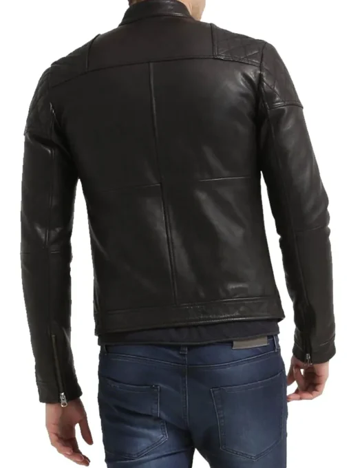 Men’s HJM105 Motorcycle Quilted Shoulder Black Leather Jacket