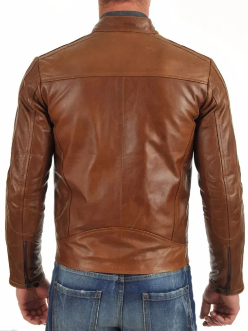 Men’s HJM010 Cafe Racer Motorcycle Brown Leather Jacket