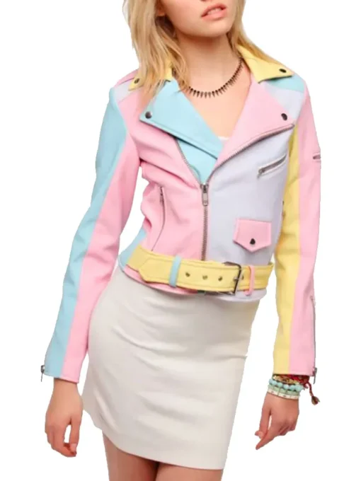Women’s Rainbow Pastel Faux Leather Jacket