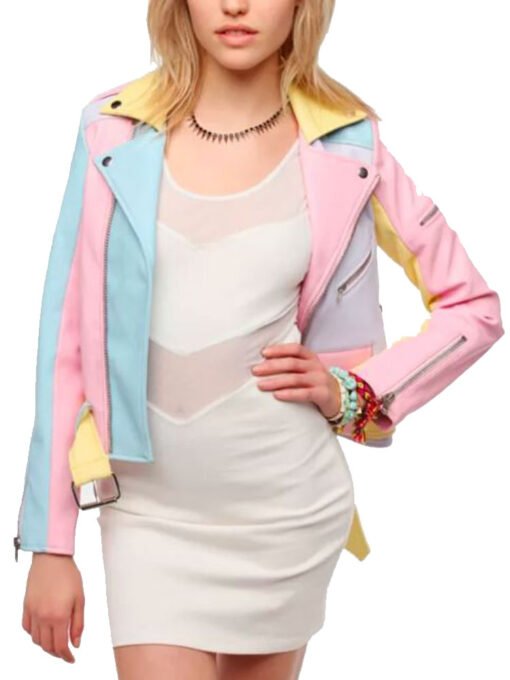 Women’s Rainbow Pastel Faux Leather Jacket