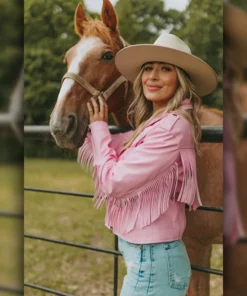 Genuine Leather Pink Fringe Jacket